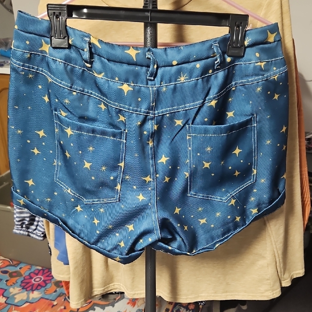Blue and Yellow Star Print Jean Shorts - Picture 3 of 5